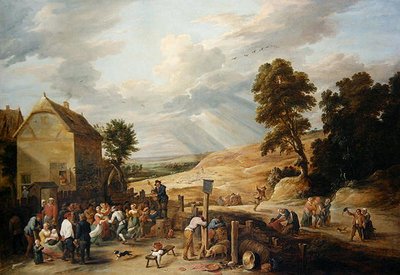 宿屋の前でのカントリーダンス（油彩・キャンバス） 作： David Teniers the Younger