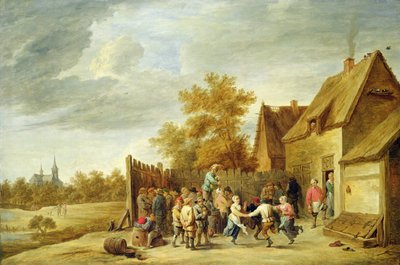 インの外で踊る農民（キャンバスに油彩） 作： David Teniers the Younger