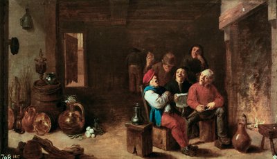 台所での歌声。若き日のダヴィッド・テニアス2世（1610-1690）の絵画。木に油彩、1633年頃、フランドル美術。マドリード、プラド美術館。 作： David Teniers the Younger
