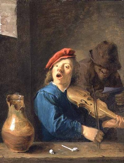 フィドラー、1633年（銅に油彩） 作： David Teniers the Younger