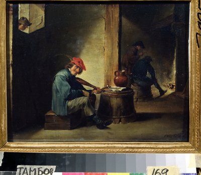 ミュージシャン（A Musician）。 David Teniers the Young（1610-1690）による絵画。 木に油彩、26.3 x 37.8 cm。 フランダースの芸術、バロック様式。 リージョナル アート ギャラリー、タンボフ (ロシア)。 作： David Teniers the Younger