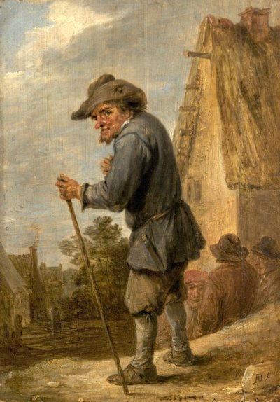 4人の農民との村のシーン 作： David Teniers the Younger