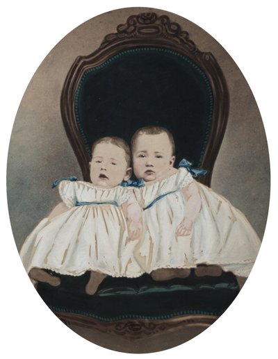 双子の赤ちゃん、1870年頃 作： Davis Brothers
