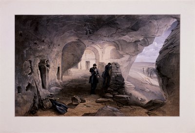 「西を向いたインケルマンの洞窟にある発掘された教会」、クリミア、ウクライナ、1855 作： Day and Son