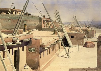 1888年、ニューメキシコ州ズニのプエブロの通り。 作： De Lancey Gill