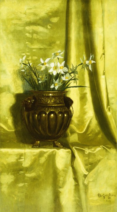 真ちゅう製の花瓶の水仙、 作： De Scott Evans