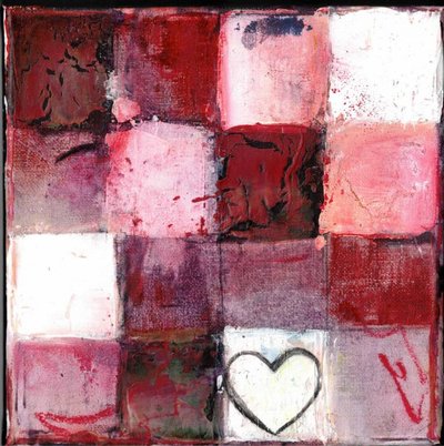 赤いチェック柄のハート 作： Deb Chaney