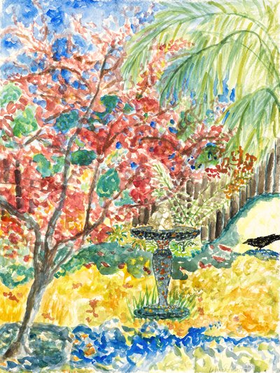 庭園の眺め、2023年（水彩画） 作： デボラ・イブ・アラストラ