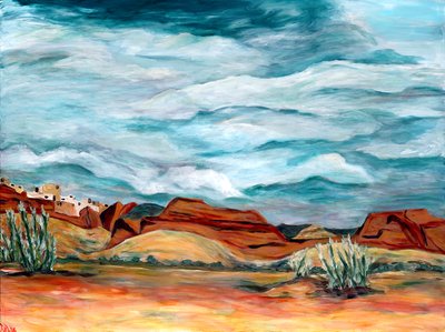 ニューメキシコの風景、2015年（キャンバスにアクリル画） 作： デボラ・イブ・アラストラ