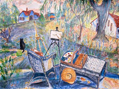 屋外スタジオ、2024年（水彩画） 作： デボラ・イブ・アラストラ