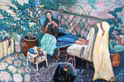 靴下屋、2024年（キャンバスにアクリル画） 作： デボラ・イブ・アラストラ