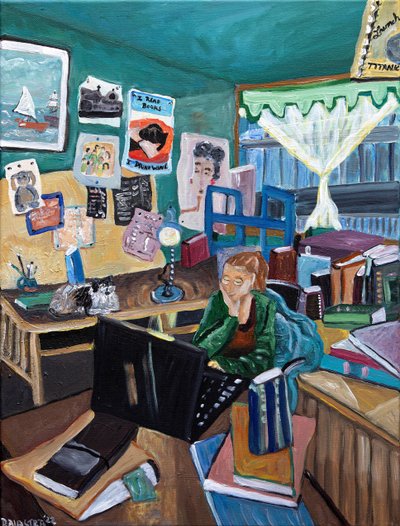 作家の小屋、2023年（アクリル、キャンバス） 作： デボラ・イブ・アラストラ