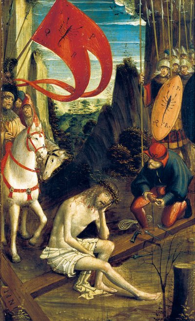 キリストの瞑想」（十字架に座って瞑想するキリスト）1520年頃（パネルに油彩・テンペラ 作： Defendente Ferrari