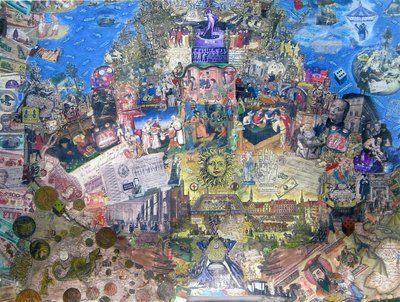 2010年のクレジットの死（キャンバス上のコラージュとミクストメディア） 作： Deirdre Kelly