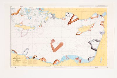 保護された水域、2016年（海図上のコラージュ） 作： Deirdre Kelly