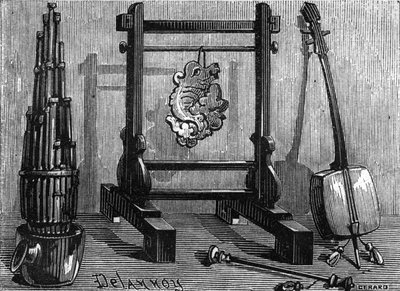 中国の楽器：オルガン、サウンドストーン、バイオリン。 作： Delannoy Delannoy
