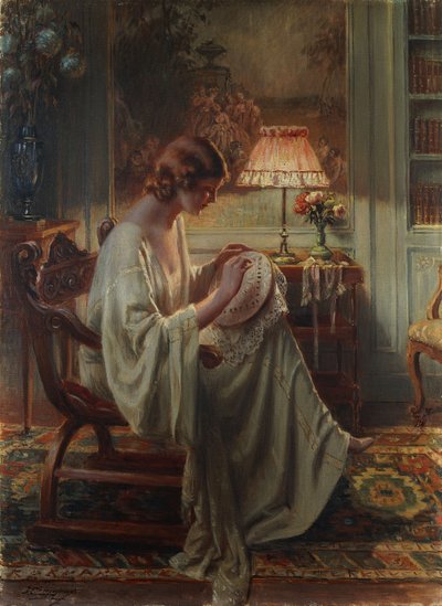 インテリアで縫う女性 作： Delphin Enjolras