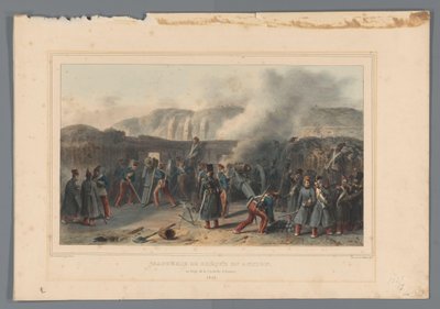 Beschieting van de Citadel、1832 バッテリーの破壊行為 (オブジェクトのタイトル) Raffet によるアントワープ城塞の包囲戦での生活から作られたドローイング (オブジェクトのシリーズ タイトル) 作： Denis Auguste Marie Raffet