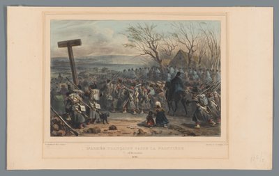 フランスのleger rukt op、1832 フランス軍が国境を越える (オブジェクトのタイトル) Raffet によるアントワープ城塞の包囲戦での生活から作られたドローイング (オブジェクトのシリーズ タイトル) 作： Denis Auguste Marie Raffet
