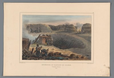 軍事基地、1832 年 トレドの要塞の内部 (オブジェクトのタイトル) Raffet によるアントワープの城塞の包囲で自然から作られた図面 (オブジェクトのシリーズ タイトル) 作： Denis Auguste Marie Raffet