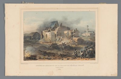 het huis van generalaal Chassé の Ruïnes van de kerk、1832 年 教会の遺跡とシャッセ将軍の家 (オブジェクトのタイトル) Raffet によるアントワープ城塞の包囲戦での生活から作られたドローイング (オブジェクトのシリーズ タイトル) 作： Denis Auguste Marie Raffet