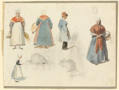 スケッチのシート：男と女とネズミ 作： Denis Auguste Marie Raffet