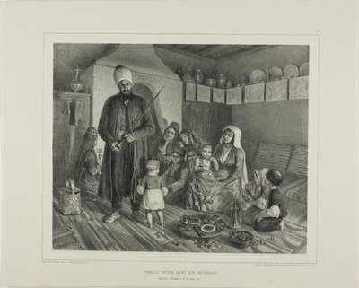 1837 年 10 月 21 日、クリミア、カプスホルの自宅にいるタタール人家族 作： Denis Auguste Marie Raffet