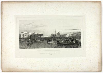 1849 年 4 月 25 日、チヴィタ ヴェッキアに上陸するフランス軍、「イタリアのお土産: ローマ遠征」より 作： Denis Auguste Marie Raffet