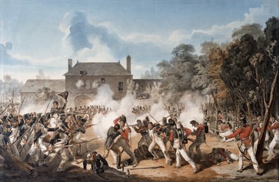 フランクカンパニーによるフーモン城の防御、コールドストリームガード1815、1815 作： Denis Dighton