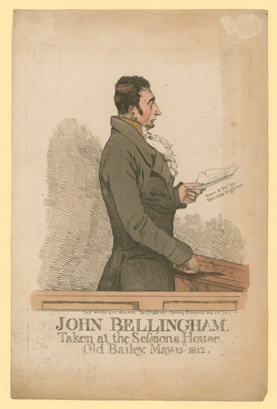 1812年5月15日、オールドベイリーのセッションハウスで撮影されたジョンベリンガム 作： Denis Dighton