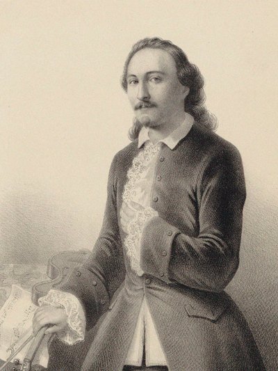 1849年、チェーザレ・プニ作のバレエ「悪魔のヴィオロン」に登場するアルチュール・サン＝レオンの肖像（1821～1870年）。 作： Derancourt