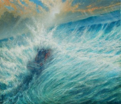 危機に瀕している人々のために、2019年（キャンバスに油彩） 作： Derek Hare