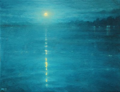 運河の月の出、2020年（キャンバスに油彩） 作： Derek Hare