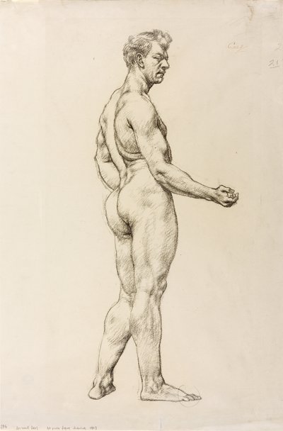 男性像の習作 1906-07年頃 黒チョーク、紙 作： Derwent Lees