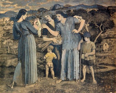 風景の中の母と子 作： Derwent Lees