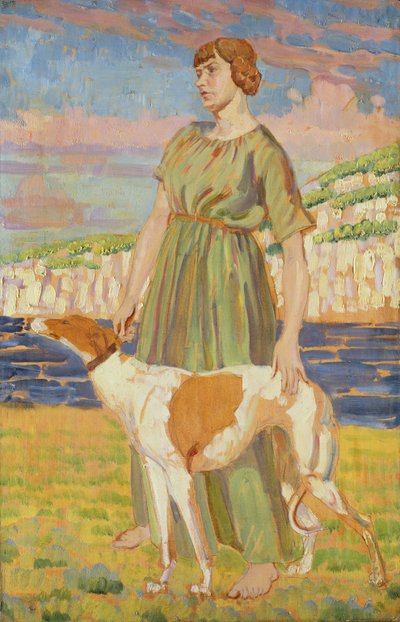 エリザベスリプチンスキーと犬のファニーの肖像、1911年〜12年 作： Derwent Lees