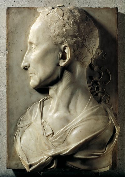 かつてジュール・セザールと呼ばれたロールの男のプロフィール。デシデリオ・セッティニャーノ（1428-1464）作とされる大理石の彫刻。15世紀パリ、ルーヴル美術館 作： Desiderio da Settignano