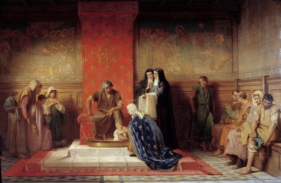 貧しい人々の足を洗うフランスの聖エリーザベト（聖ルイの妹）Desire Laugee（1823-1896）による絵画 1865年 作： Desire Francois Laugee