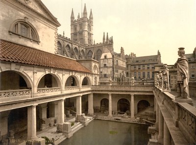 ローマ浴場と修道院、バース、1890-1900年頃（フォトクロム・プリント） 作： デトロイト出版株式会社
