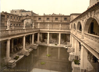 ローマ浴場と修道院、バース、1890-1900年頃（フォトクロム・プリント） 作： デトロイト出版株式会社