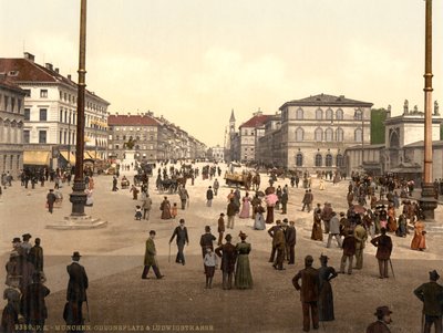 ストリートシーン、オーデンスプラッツとルートヴィヒ通り、ミュンヘン、バイエルン州、ドイツ、1900年頃 作： Detroit Publishing Co.