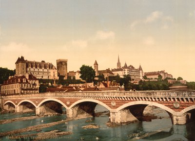 城と橋、ポー、ピレネー、1890〜1900年頃 作： Detroit Publishing Co.