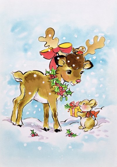 クリスマスのトナカイとウサギ 作： Diane Matthes