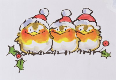クリスマスロビン（紙にインクとトイレ） 作： Diane Matthes