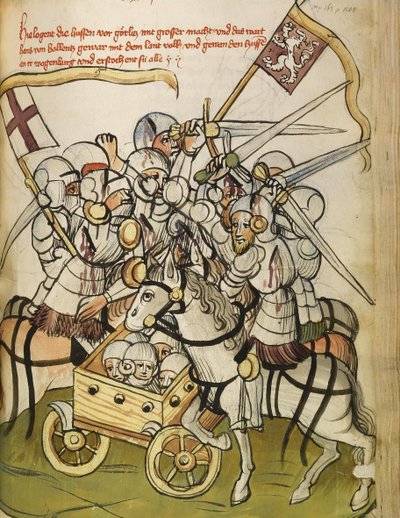 フス戦争 出典: エバーハルト・ウィンデック著「ジギスムント皇帝の生涯と時代」c. 1450 作： Diebold, Lauber