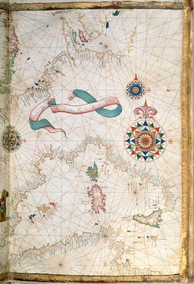 コルシカ島、サルデーニャ島、シチリア島、1565年の世界地図の詳細 作： Diego Homem