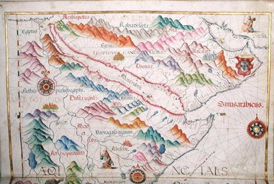 エジプトとサウジアラビア、1565年の世界地図の詳細 作： Diego Homem