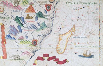 マダガスカルと東アフリカの海岸線、1565年の世界地図の詳細 作： Diego Homem