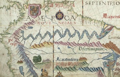 北南アメリカ、1565年の世界地図の詳細 作： Diego Homem