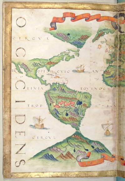 アメリカ大陸、世界地図の詳細、1565（vellum） 作： Diego Homem